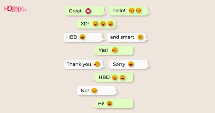 Chat conversation with green and white speech bubbles containing casual messages and emojis.