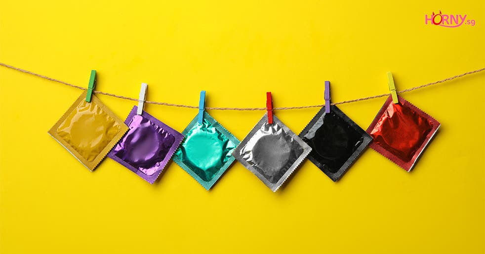 Condom packets hanging from rope