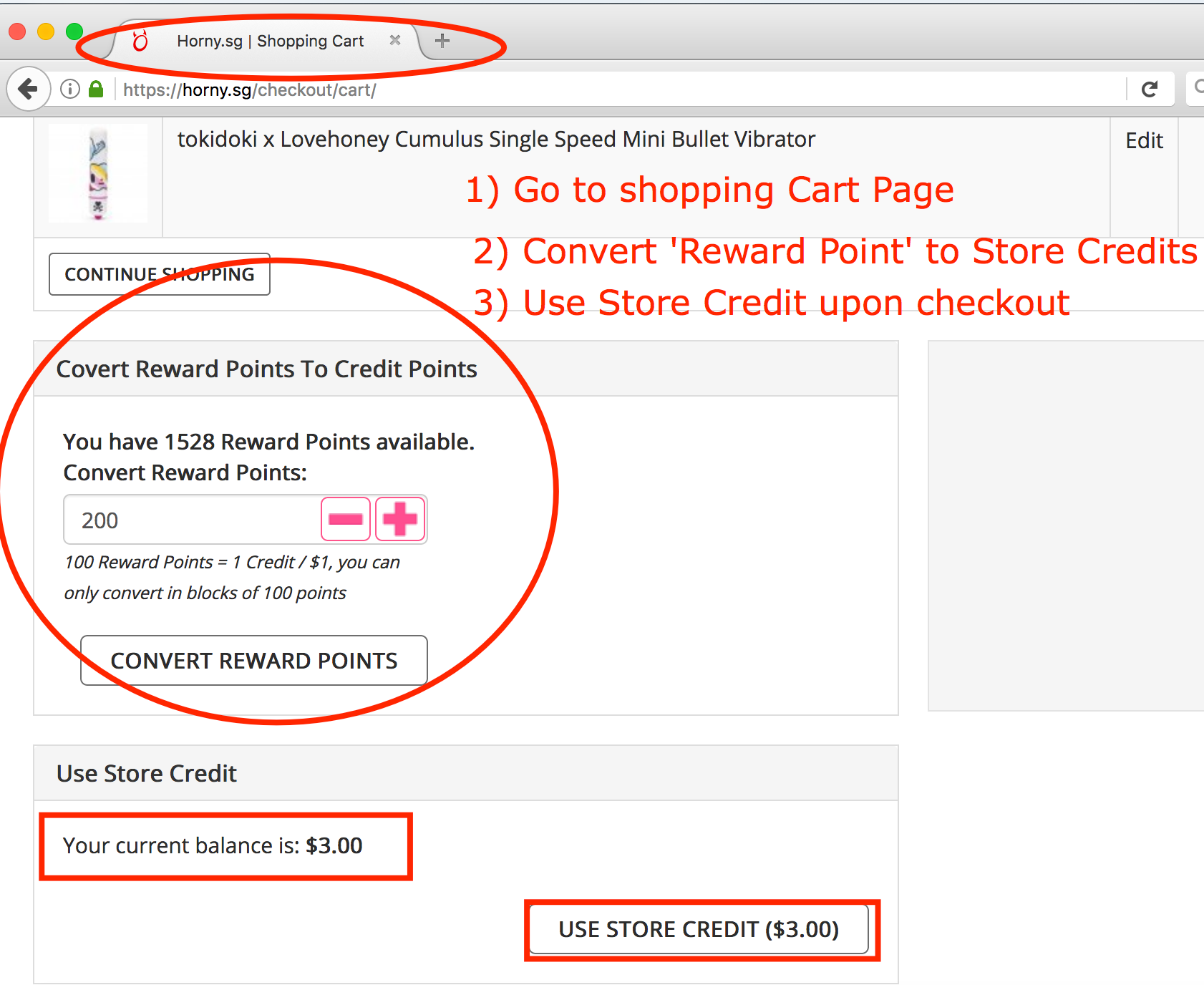 Use Horny.SG Reward Points and Store Credit